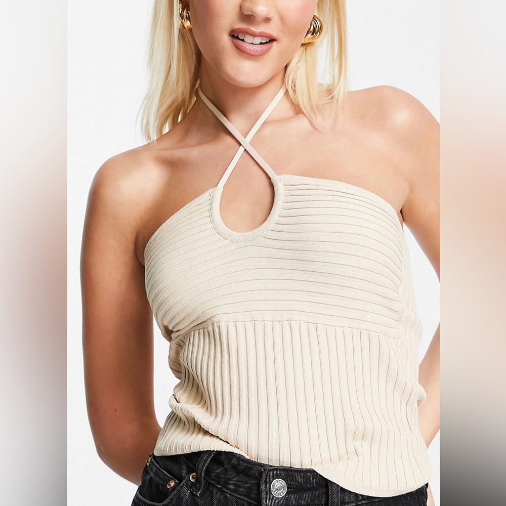 Ribbed Knitted Halter Neck Cami Top